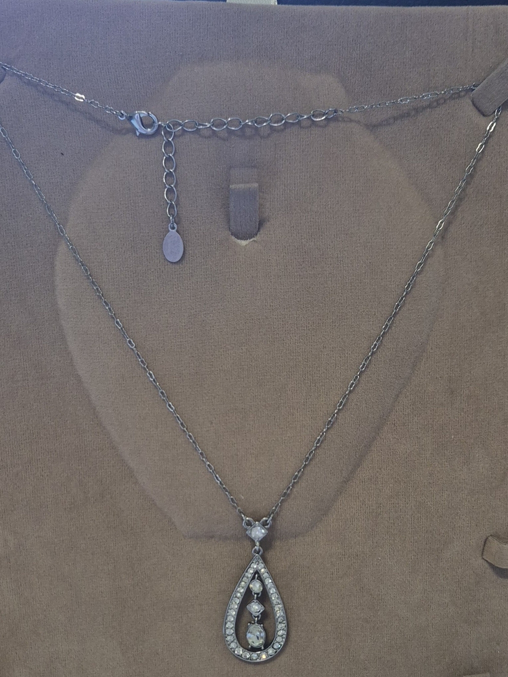 Silver Teardrop Pendant Necklace with Clear Crystal Accents